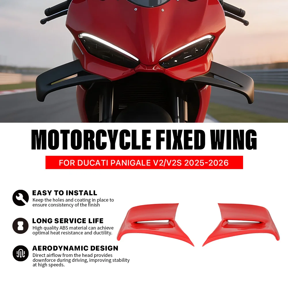 NEW For Ducati Panigale V2 V2S V2R 2025-2026 wings, side panels, Winglet Spoiler red fixed wing Accessories
NEW For Ducati Panigale V2 V2S V2R 2025-2026 wings, side panels, Winglet Spoiler red fixed wing Accessories