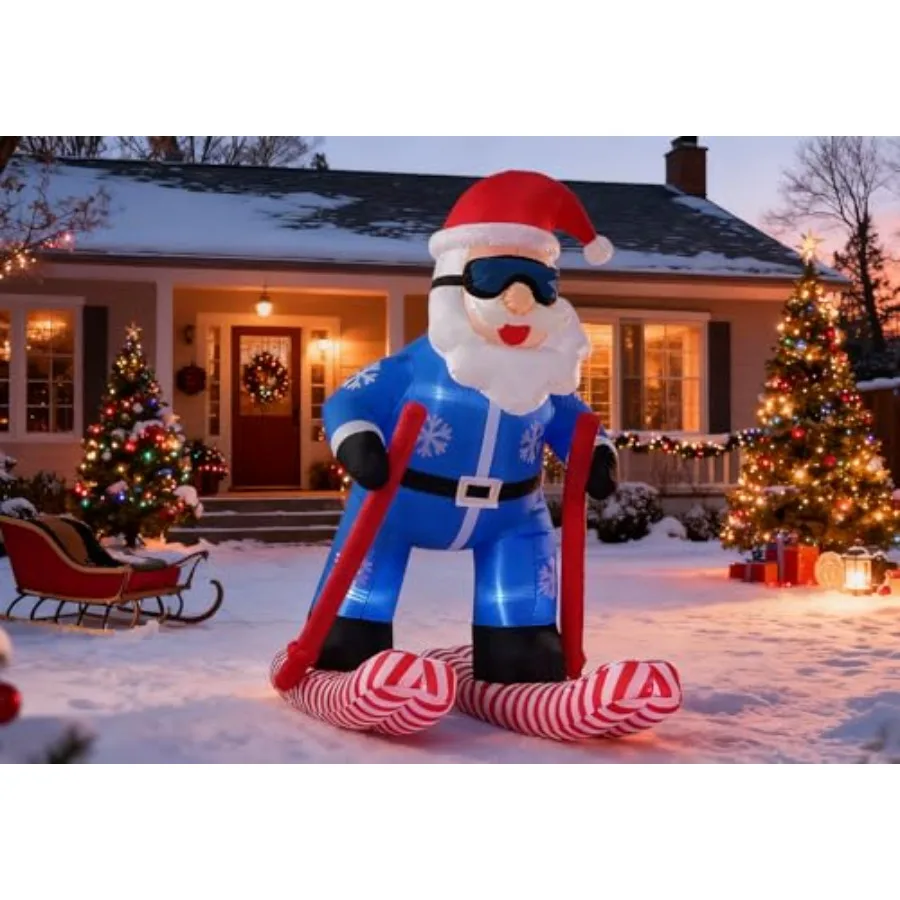 8ft Skiing Santa inflatable decor for outdoor/indoor use, weatherproof PVC in red and white, built-in 7-color rotating LED ligh
8ft Skiing Santa inflatable decor for outdoor/indoor use, weatherproof PVC in red and white, built-in 7-color rotating LED ligh