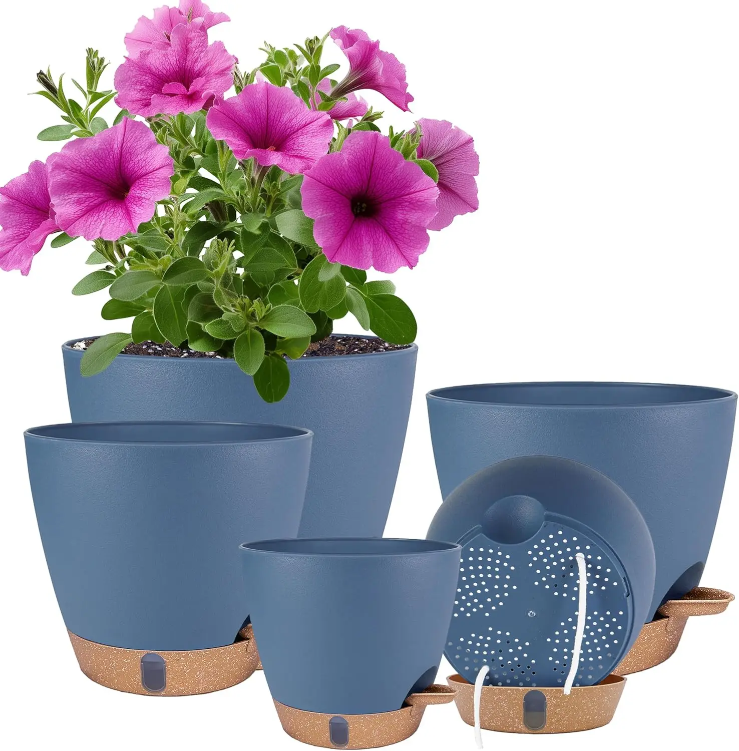 Self Watering Pots for Indoor Outdoor Plants 8/7/6.5/6/5 Inch Plastic Planters with Drainage Holes & Water Level Indicator
Self Watering Pots for Indoor Outdoor Plants 8/7/6.5/6/5 Inch Plastic Planters with Drainage Holes & Water Level Indicator