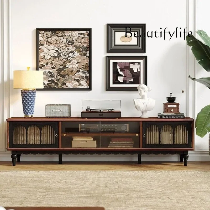 American solid wood TV cabinet French retro living room coffee table small apartment combination locker storage black TV
American solid wood TV cabinet French retro living room coffee table small apartment combination locker storage black TV