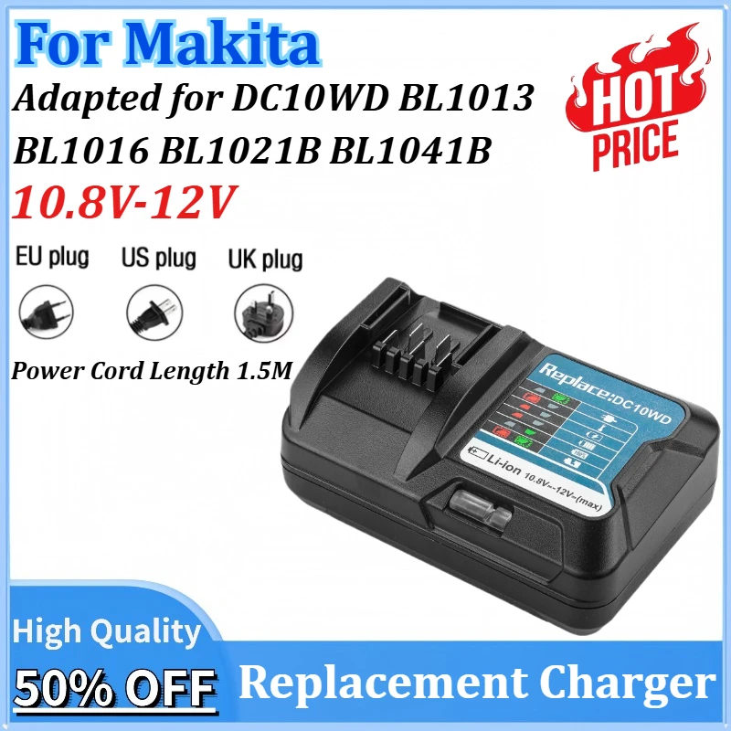 10.8V-12V Battery Charger EU/US/UK Plug for Makita DC10WD BL1013 BL1016 BL1021B BL1041B Replacement Chg Power Cord Length 1.5M
10.8V-12V Battery Charger EU/US/UK Plug for Makita DC10WD BL1013 BL1016 BL1021B BL1041B Replacement Chg Power Cord Length 1.5M