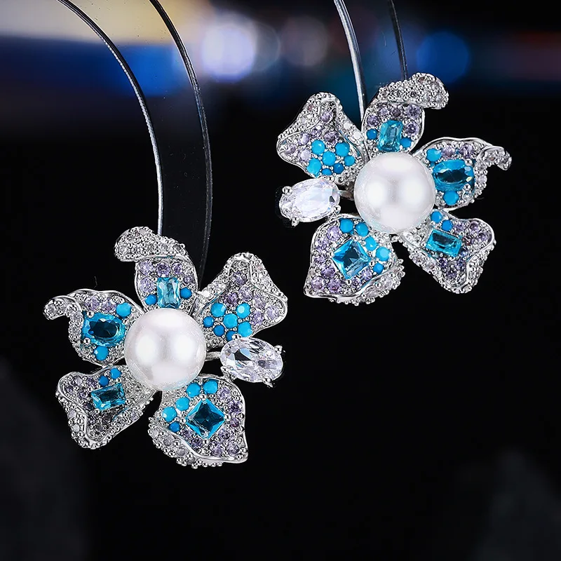 Multi Color Cubic Zirconia Flower Stud Earrings for Women Pearl Center Statement Jewelry Banquet Party Gathering Cute Jewelry
Multi Color Cubic Zirconia Flower Stud Earrings for Women Pearl Center Statement Jewelry Banquet Party Gathering Cute Jewelry