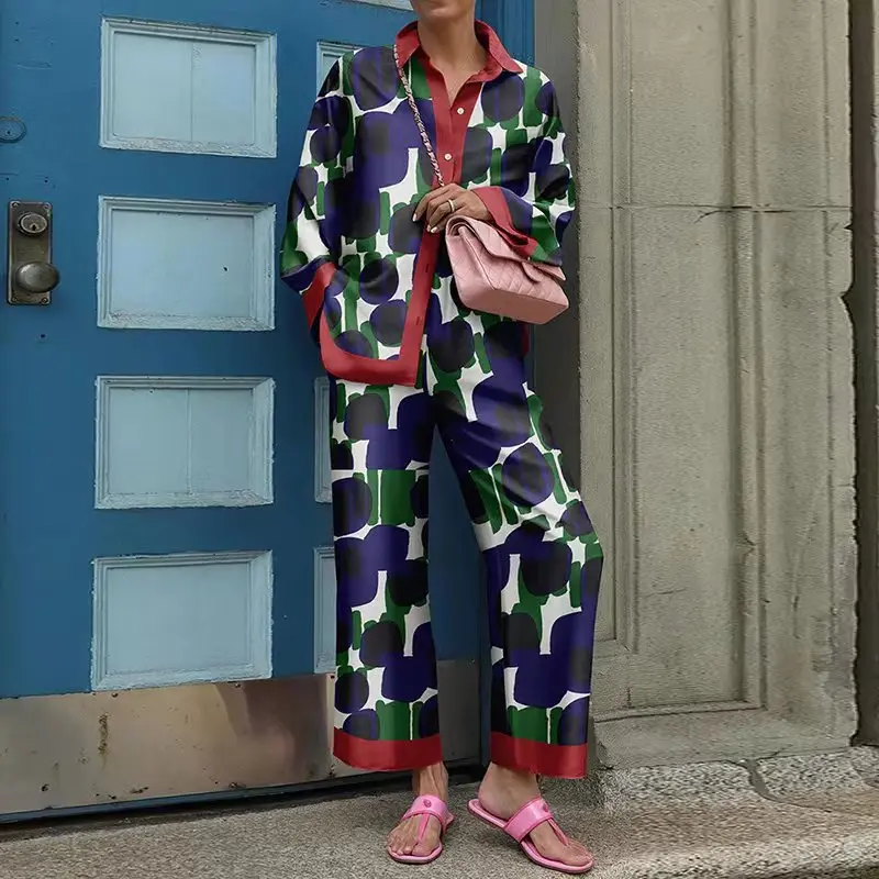 Women Fashion Print Pant Two Piece Sets 2025 Spring Autumn Long Sleeve Shirt And Wide Leg Trousers Sets Casual Loose Home Suit
Women Fashion Print Pant Two Piece Sets 2025 Spring Autumn Long Sleeve Shirt And Wide Leg Trousers Sets Casual Loose Home Suit