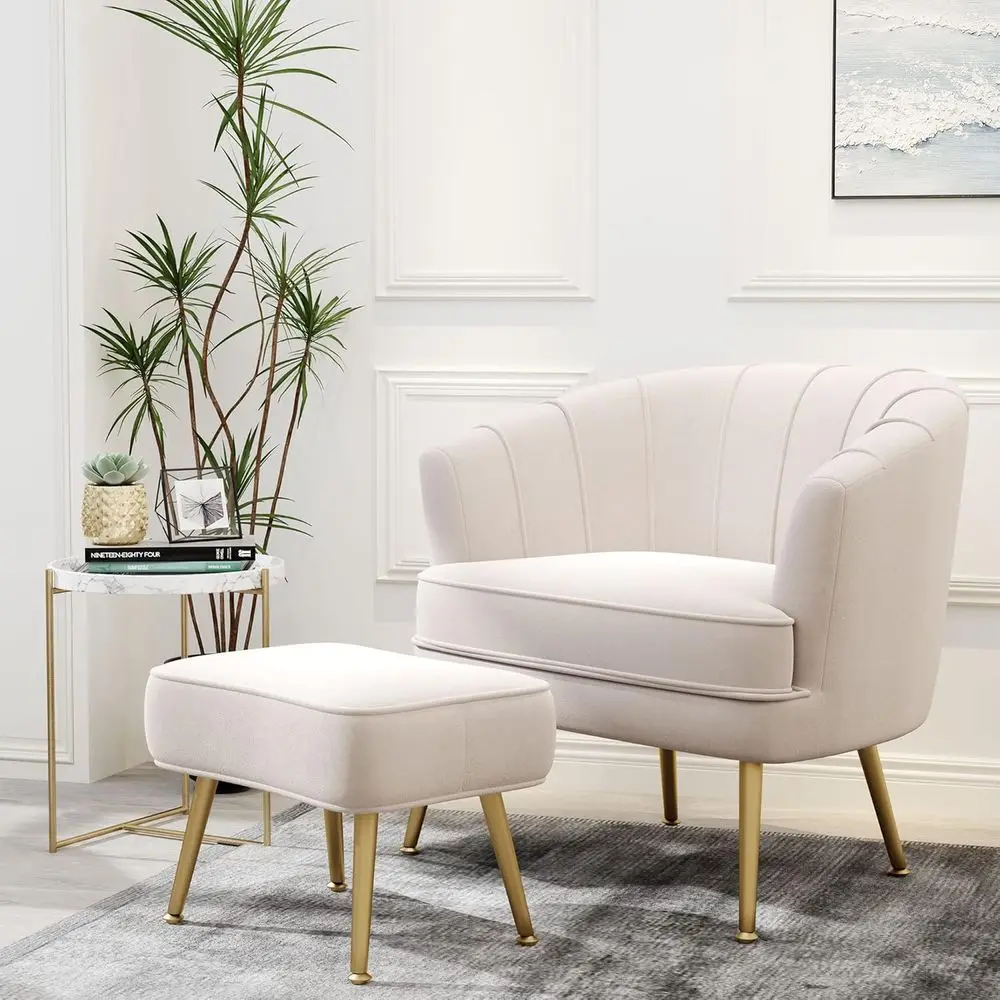 Upholstered Accent Chair with Ottoman, Modern Single Sofa Side Chair, Comfortable Barrel Club Armchair with Metal Legs for Livin
Upholstered Accent Chair with Ottoman, Modern Single Sofa Side Chair, Comfortable Barrel Club Armchair with Metal Legs for Livin