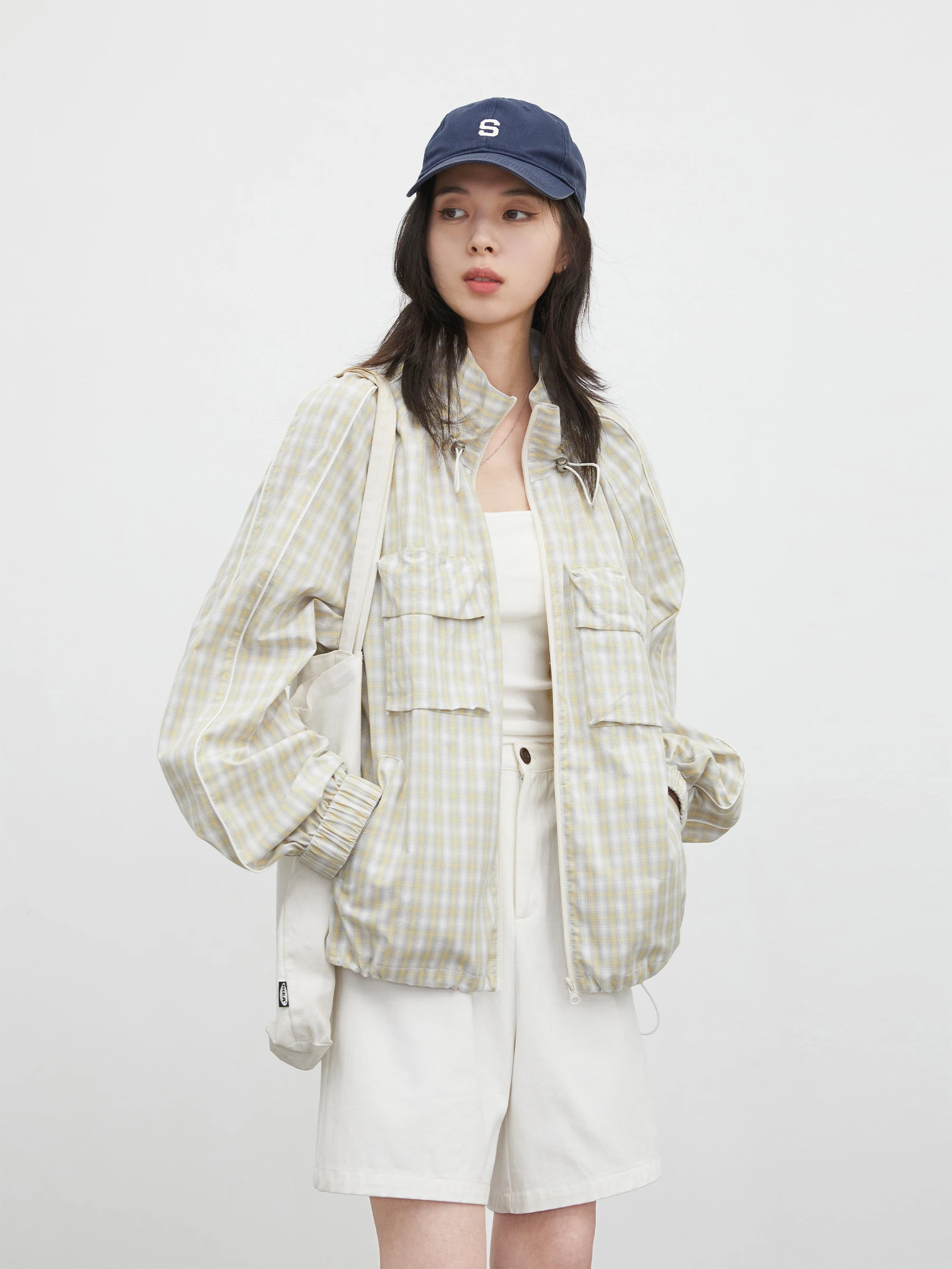 Lightweight Loose Fit Plaid Cotton Outerwear with Drawstring Shoulder Sleeve Women's Casual Style UV Protection Coat
Lightweight Loose Fit Plaid Cotton Outerwear with Drawstring Shoulder Sleeve Women's Casual Style UV Protection Coat