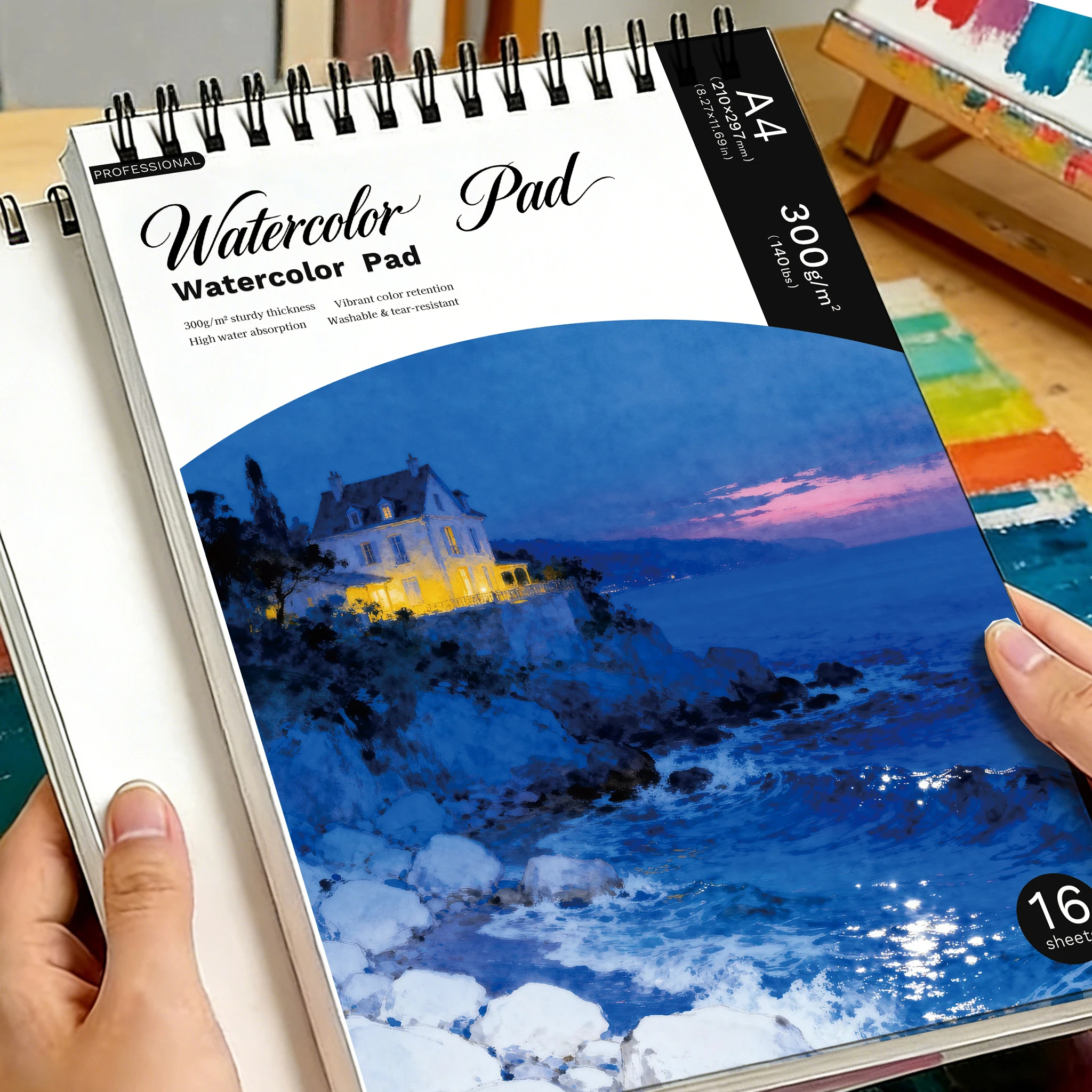 A4 Spiral Watercolor Pad 300gsm, Coastal Cliff House Dusk Cover, 30 Sheets Acid-Free Art Sketchbook for Back to School & Gi
A4 Spiral Watercolor Pad 300gsm, Coastal Cliff House Dusk Cover, 30 Sheets Acid-Free Art Sketchbook for Back to School & Gi