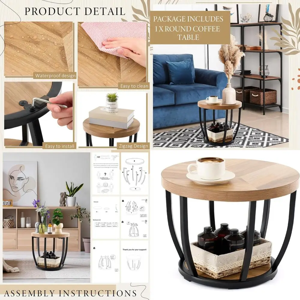 Two-Tier Wooden Coffee Table with Storage Shelves for Living Room or Home Office, 19.7 Diameter x 17.7 Height
Two-Tier Wooden Coffee Table with Storage Shelves for Living Room or Home Office, 19.7 Diameter x 17.7 Height