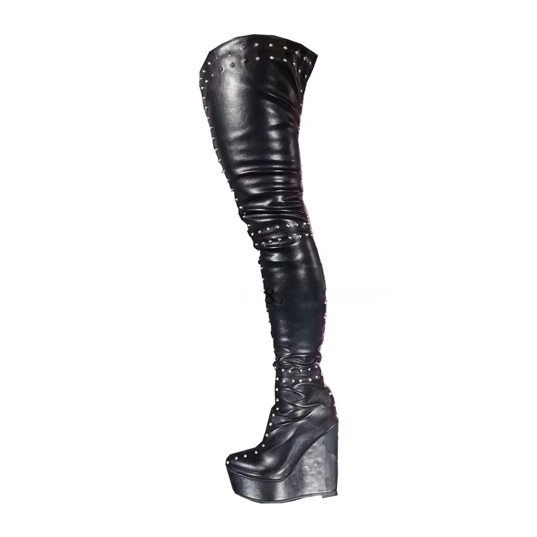 Black Round Toe Over-The-Knee Platform Winter Women Boots With Rivet Wedges High Heels Side Zipper Design Large Size Shoes
Black Round Toe Over-The-Knee Platform Winter Women Boots With Rivet Wedges High Heels Side Zipper Design Large Size Shoes