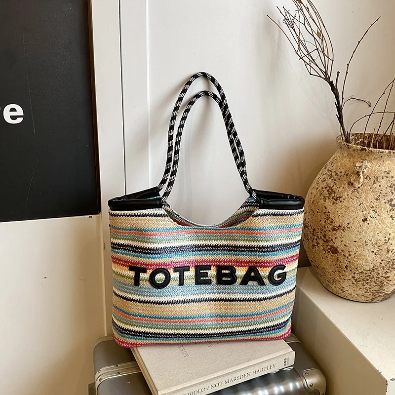Summer Colorful Stripe Woven Shoulder Bags for Women Casual Large Capacity Ladies Seaside Tote Outing Travel Vacation Handbag
Summer Colorful Stripe Woven Shoulder Bags for Women Casual Large Capacity Ladies Seaside Tote Outing Travel Vacation Handbag