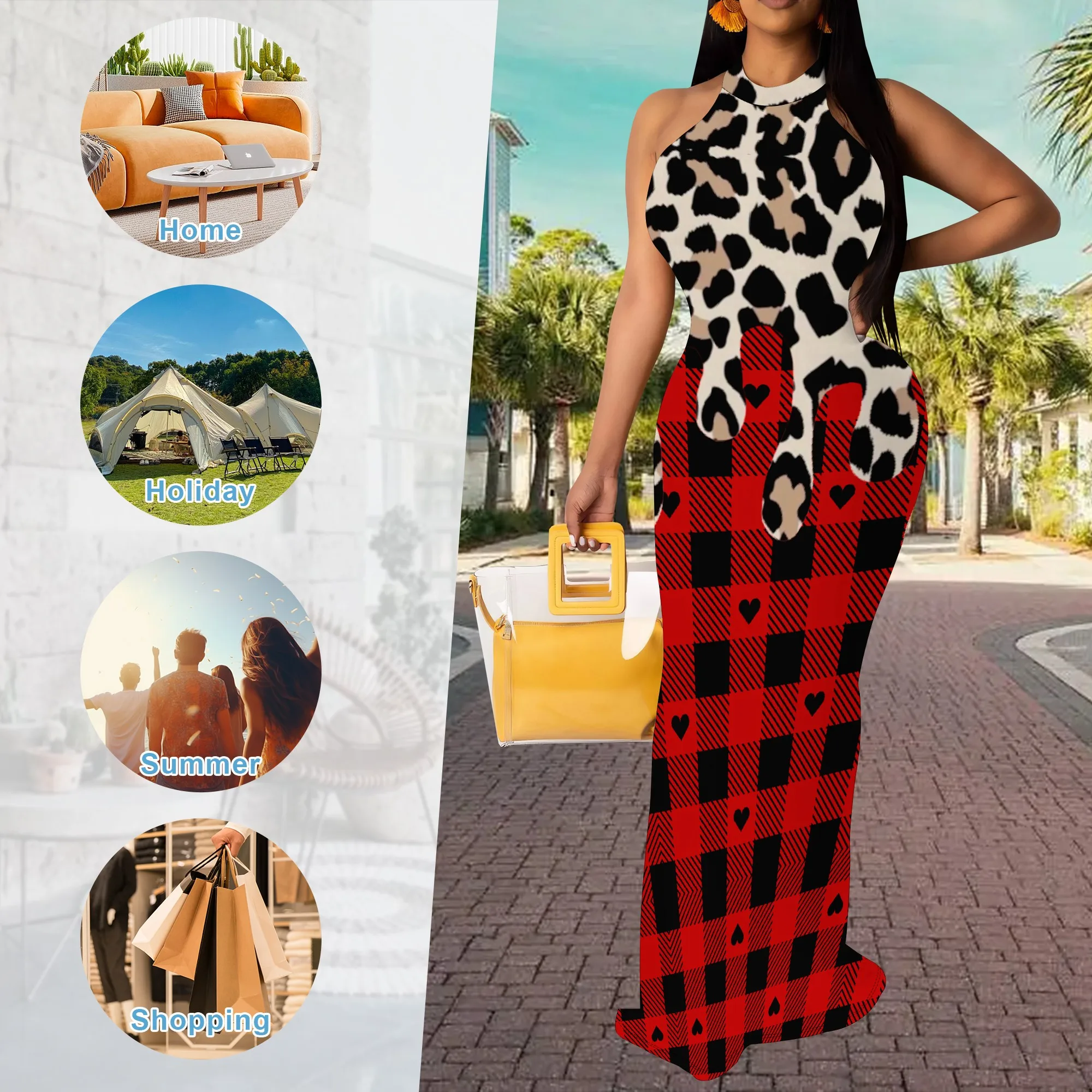 Women's Red Floral Stand Collar Back Cutout Dress Polyester Party Summer Bold 
Women's Red Floral Stand Collar Back Cutout Dress Polyester Party Summer Bold