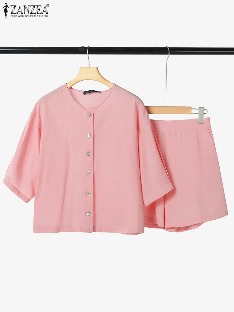ZANZEA Summer 2PCS Women Solid Matching Sets Short Sleeve Blouse Short Sets 2025 Elegant Work OL Tracksuit Casual Cotton Outfits
ZANZEA Summer 2PCS Women Solid Matching Sets Short Sleeve Blouse Short Sets 2025 Elegant Work OL Tracksuit Casual Cotton Outfits