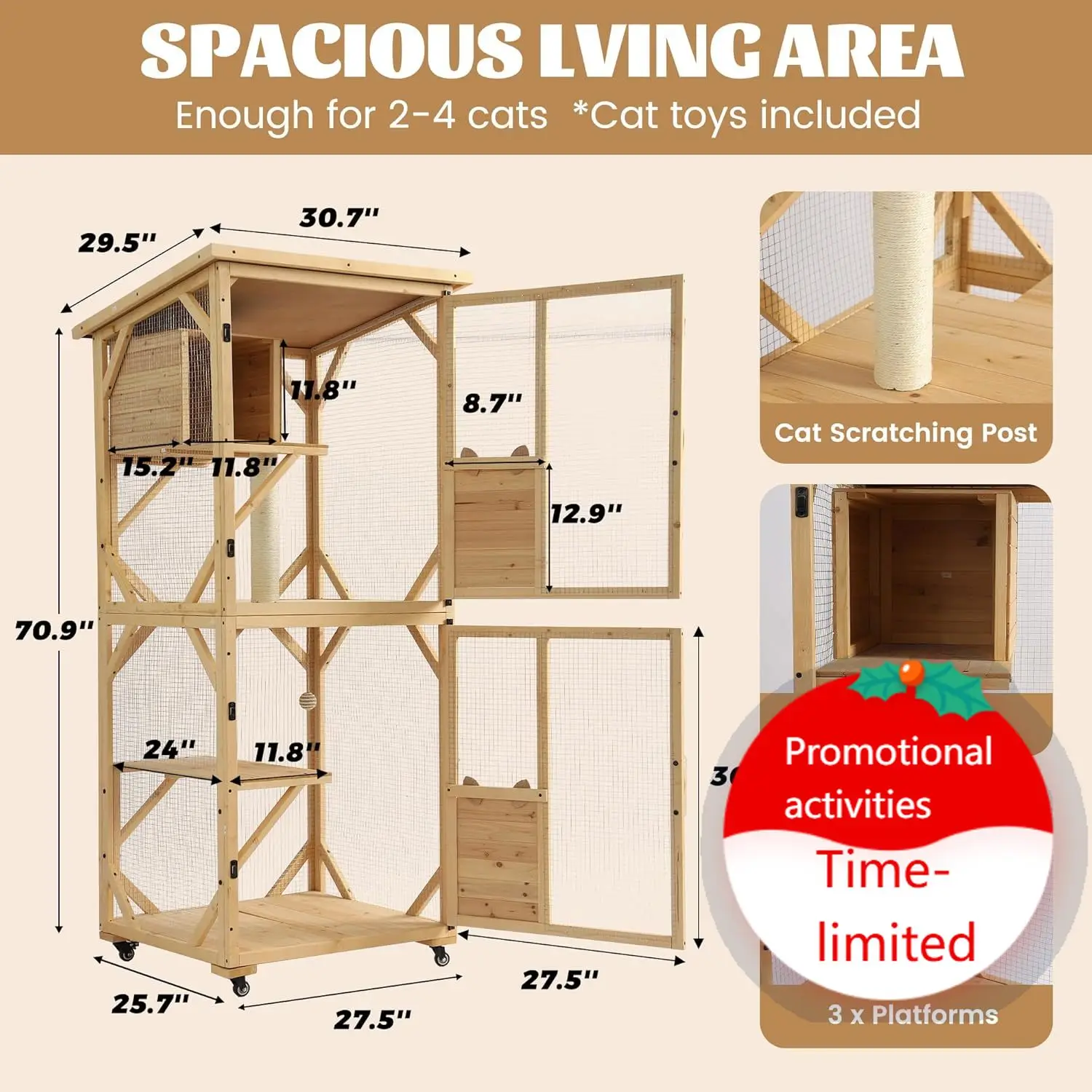 71" Catio Outdoor Cat Enclosure Window Access, 4 Tiers Cats Playpen with Wheels, Resting Box & Waterproof Roof, Indoor Large Cat
71" Catio Outdoor Cat Enclosure Window Access, 4 Tiers Cats Playpen with Wheels, Resting Box & Waterproof Roof, Indoor Large Cat