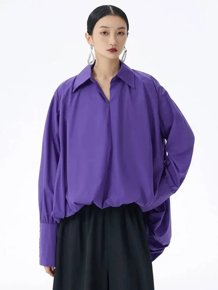 Women Purple Back Long Pleated Big Size Blouse New V-Neck Long Sleeve Shirt Fashion Tide Spring Autumn
Women Purple Back Long Pleated Big Size Blouse New V-Neck Long Sleeve Shirt Fashion Tide Spring Autumn
