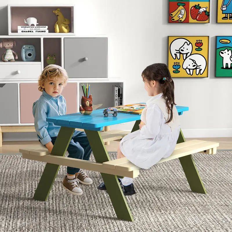 Kids Wooden Picnic Table Set Toddler Activity and Dining Table with Built-in Benches
Kids Wooden Picnic Table Set Toddler Activity and Dining Table with Built-in Benches
