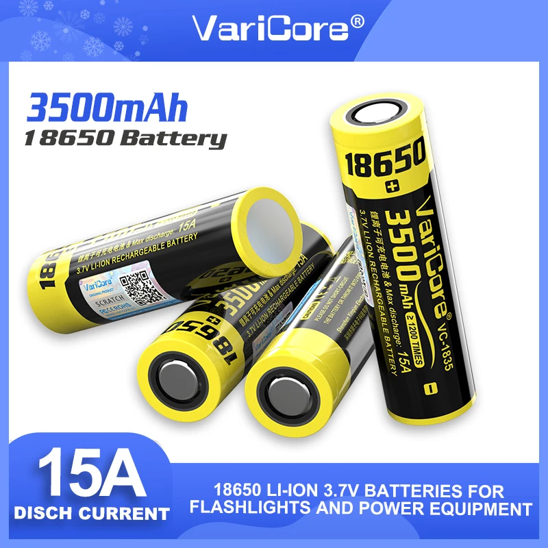 VariCore VC-1835 18650 Battery 3.7V Li-ion 3500mAh 15A Power Batteries for Flashlight High Drain Devices Flat head
VariCore VC-1835 18650 Battery 3.7V Li-ion 3500mAh 15A Power Batteries for Flashlight High Drain Devices Flat head
