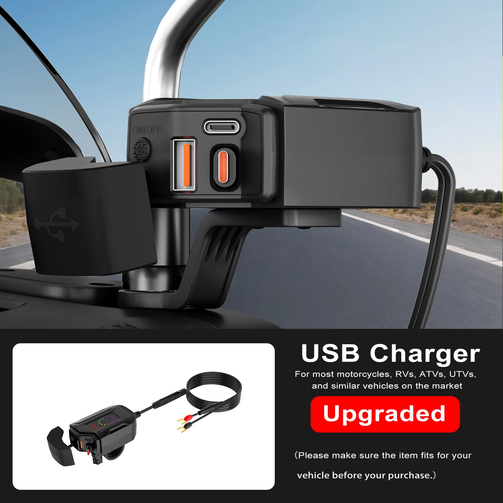 USB-разъем для мотоцикла, 72 Вт, выдвижное зарядное устройство типа C, адаптер питания, двойной порт PD+QC3.0 с переключателем, водонепроницаемый цифровой вольтметр
USB-разъем для мотоцикла, 72 Вт, выдвижное зарядное устройство типа C, адаптер питания, двойной порт PD+QC3.0 с переключателем, водонепроницаемый цифровой вольтметр
