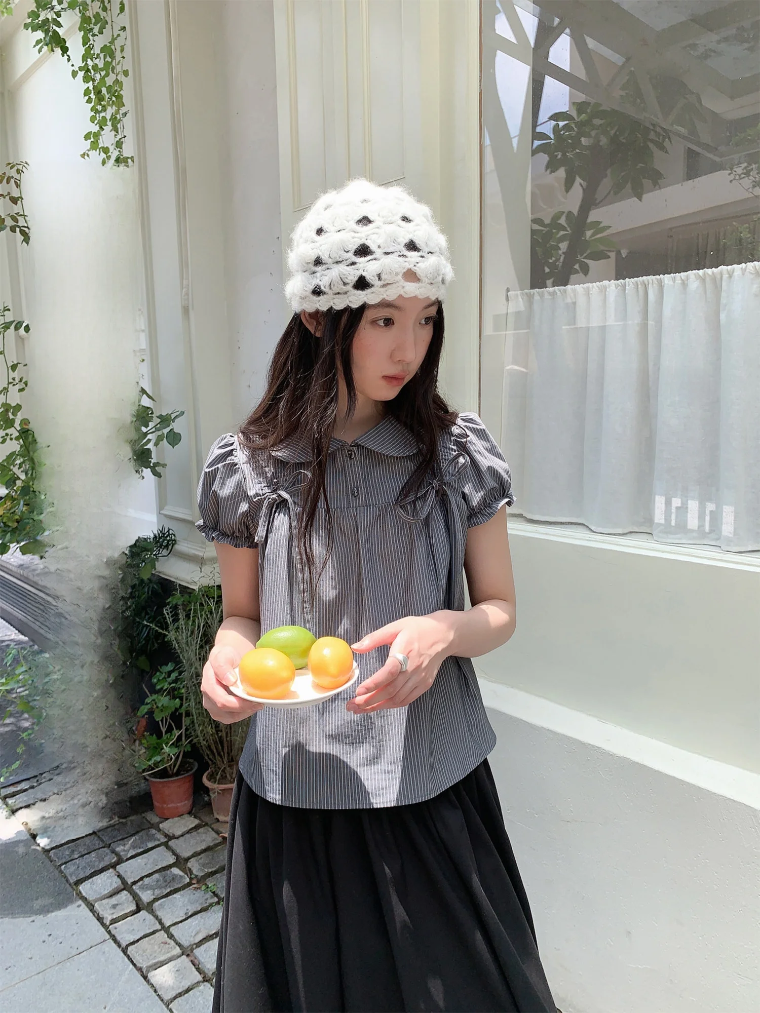 Retro Girl Design Petal Collar Striped ort Sve irt Bow Tie School Sle Cotton Sweet Sle Women's Faion Summer irt
Retro Girl Design Petal Collar Striped ort Sve irt Bow Tie School Sle Cotton Sweet Sle Women's Faion Summer irt