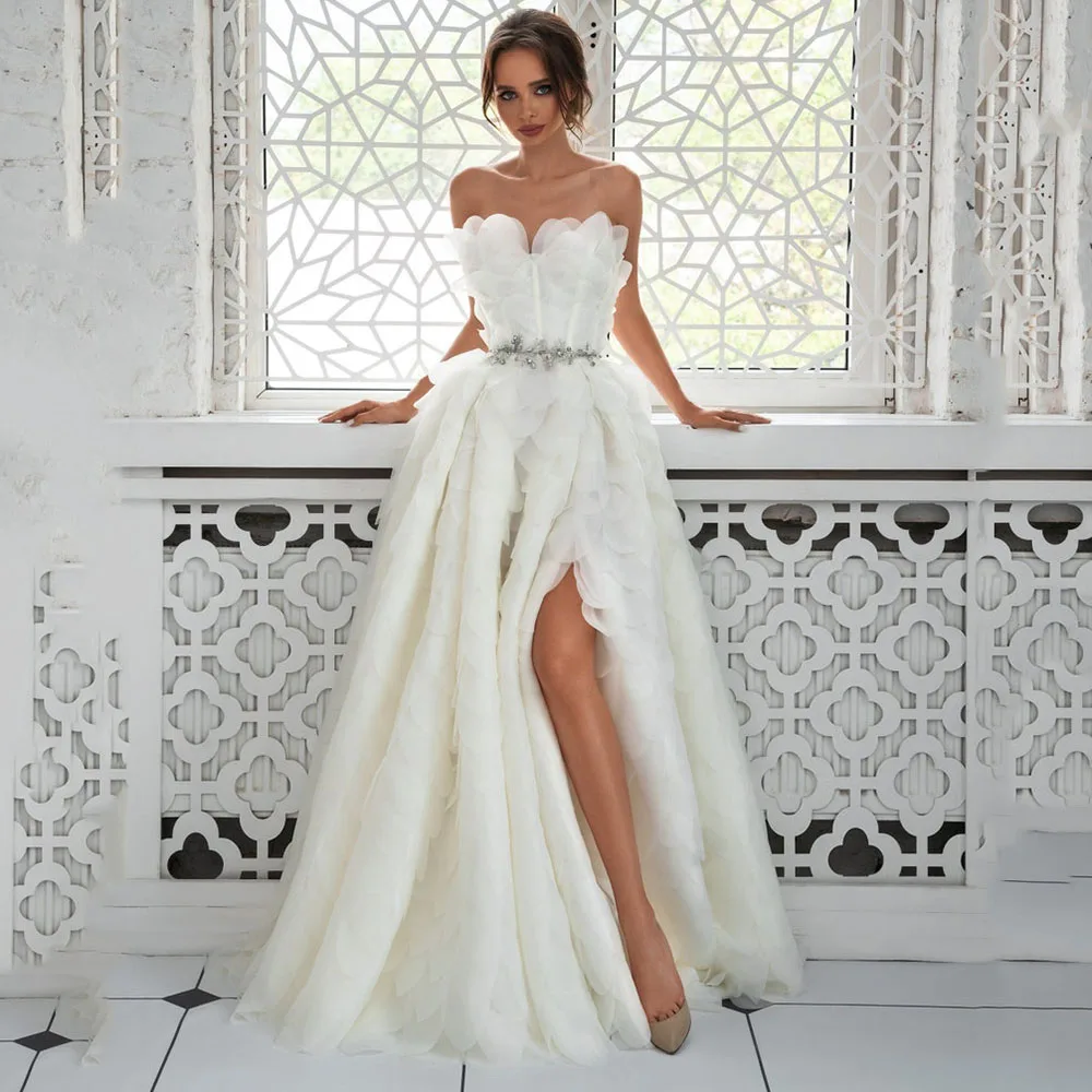 Sexy Strapless Wedding Dress High Split Sweep Train Sleeves Bridal Gown Beading Pleat Vestido De Novia With High Quality
Sexy Strapless Wedding Dress High Split Sweep Train Sleeves Bridal Gown Beading Pleat Vestido De Novia With High Quality