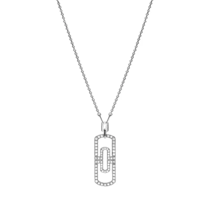 White Gold-Tone Minimalist Statement Necklace with Diamond-Encrusted Paperclip Design
White Gold-Tone Minimalist Statement Necklace with Diamond-Encrusted Paperclip Design