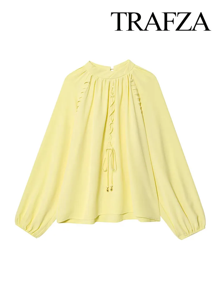 TRAFZA Women's Fashion Shirts Yellow O-Neck Lantern Long Sleeves Bow Lace-Up Decoration Female Autumn Casual Loose Blouses
TRAFZA Women's Fashion Shirts Yellow O-Neck Lantern Long Sleeves Bow Lace-Up Decoration Female Autumn Casual Loose Blouses