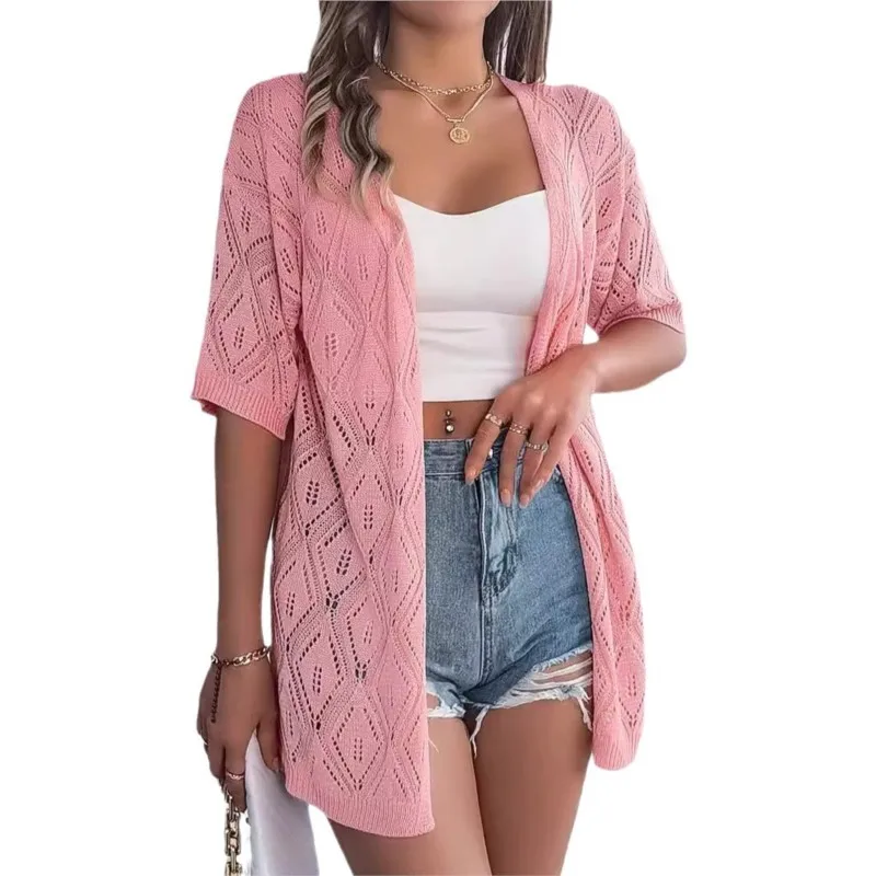 Women's Top Summer Autumn New Style Hollow Grid Solid Color Short Sleeve Knitted Cardigan Beach Sunscreen Shirt Women's Wear
Women's Top Summer Autumn New Style Hollow Grid Solid Color Short Sleeve Knitted Cardigan Beach Sunscreen Shirt Women's Wear