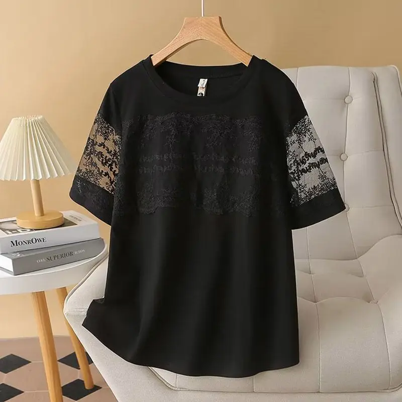 Fashion O-Neck Spliced Solid Color Lace T-Shirts Female Clothing Summer New Loose Short Sleeve Casual Tops Korean Tee Shirt
Fashion O-Neck Spliced Solid Color Lace T-Shirts Female Clothing Summer New Loose Short Sleeve Casual Tops Korean Tee Shirt