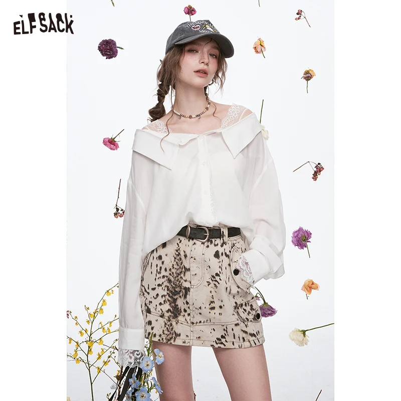 ELFSACK 2025 Spring New Arrivals Y2K Lace Stitching White Off Shoulder Long Sleeve Shirt Women Slash Neck Single Breasted Top
ELFSACK 2025 Spring New Arrivals Y2K Lace Stitching White Off Shoulder Long Sleeve Shirt Women Slash Neck Single Breasted Top