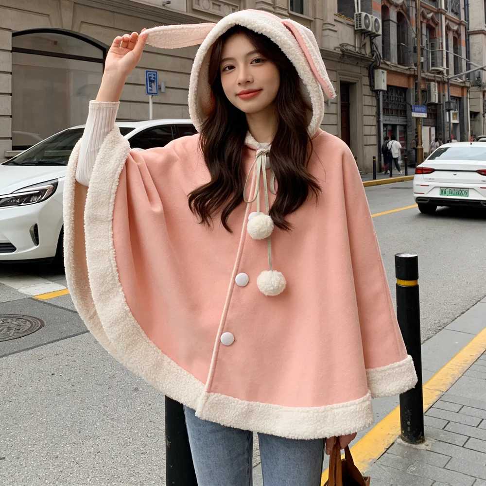 Japanese Style Mori Girl Rabbit Ear Hooded Outerwear Autumn Winter Kawaii Women Oversized Cloak Lovely Overcoat Fleece Edge Cape
Japanese Style Mori Girl Rabbit Ear Hooded Outerwear Autumn Winter Kawaii Women Oversized Cloak Lovely Overcoat Fleece Edge Cape