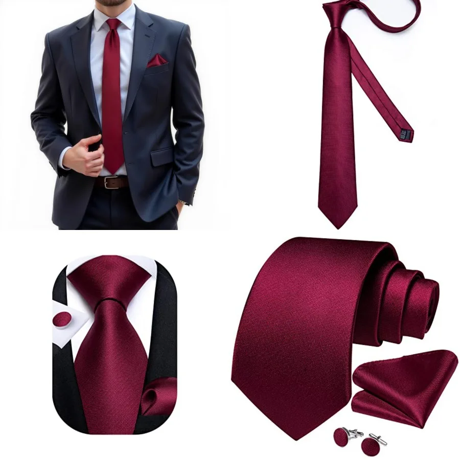 Mens Tie Set Silk Solid Paisley Necktie and Pocket Square Cufflinks Classic Formal Ties for Men Wedding Party, Solid Burgundy
Mens Tie Set Silk Solid Paisley Necktie and Pocket Square Cufflinks Classic Formal Ties for Men Wedding Party, Solid Burgundy