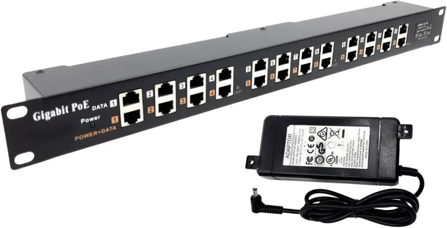 12 Port Gigabit Passive PoE Injector 48V 120W Midspan for VoIP, IP Camera, WiFi
12 Port Gigabit Passive PoE Injector 48V 120W Midspan for VoIP, IP Camera, WiFi