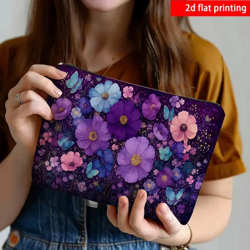 2D Flat Printing Purple Floral Makeup Bag, Floral and Butterfly Exquisite and Practical Easy To Carry, Machine Washable Bag
2D Flat Printing Purple Floral Makeup Bag, Floral and Butterfly Exquisite and Practical Easy To Carry, Machine Washable Bag