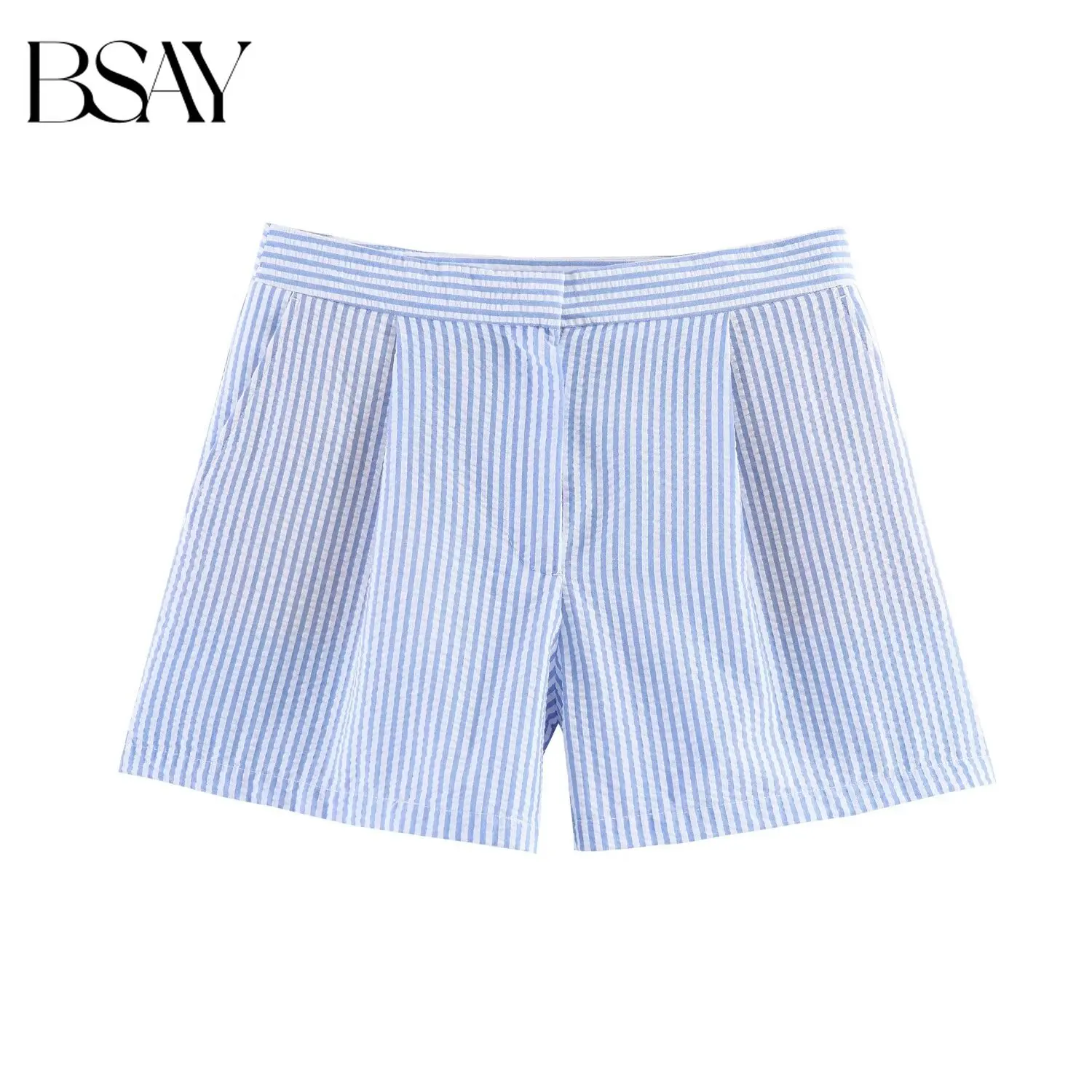 BSAY New Women's Blue And White Vertical Striped Shorts Summer High Waist Wide Leg Casual Shorts Preppy Style Vacation Beachwear
BSAY New Women's Blue And White Vertical Striped Shorts Summer High Waist Wide Leg Casual Shorts Preppy Style Vacation Beachwear