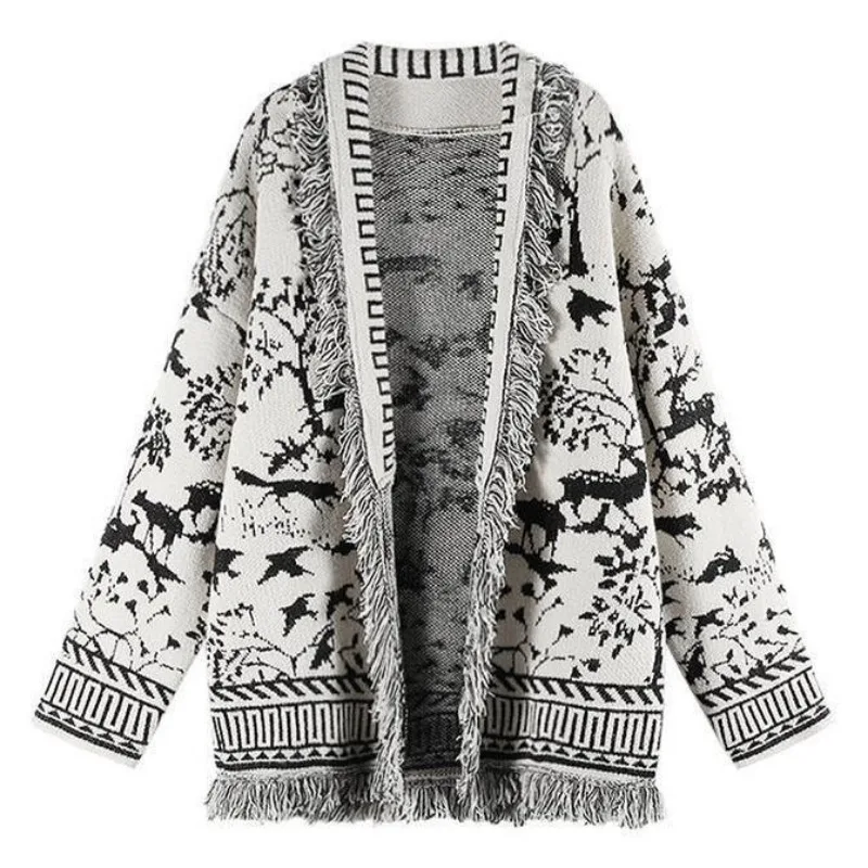 2025 New Loose Sweater Contrast Knitted Sweater Jacket for Women Autumn and Winter Retro Print Versatile Elegant Cardigan
2025 New Loose Sweater Contrast Knitted Sweater Jacket for Women Autumn and Winter Retro Print Versatile Elegant Cardigan