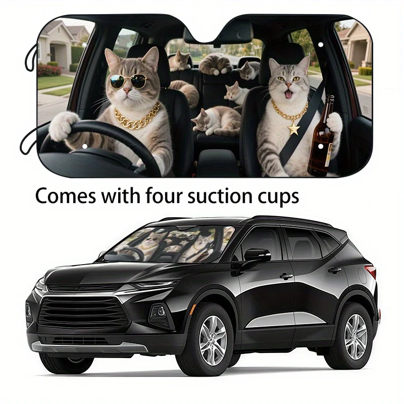1pc Funny Car Sunshade With Cats In Fashion Glasses - UV Blocking Sun Shield, Foldable Front Windshield Cover For Cars, SUVs, Tr
1pc Funny Car Sunshade With Cats In Fashion Glasses - UV Blocking Sun Shield, Foldable Front Windshield Cover For Cars, SUVs, Tr