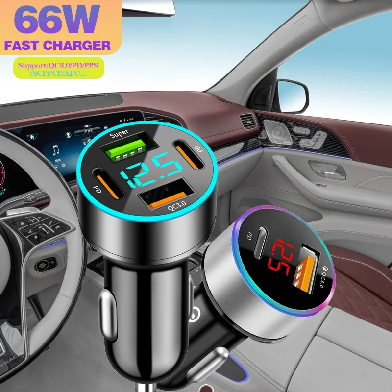 66W 4Port USB Digital Real-time Voltage car charger QC3.0 car Super Fast charger for Phones Car cigarette lighter adapter
66W 4Port USB Digital Real-time Voltage car charger QC3.0 car Super Fast charger for Phones Car cigarette lighter adapter