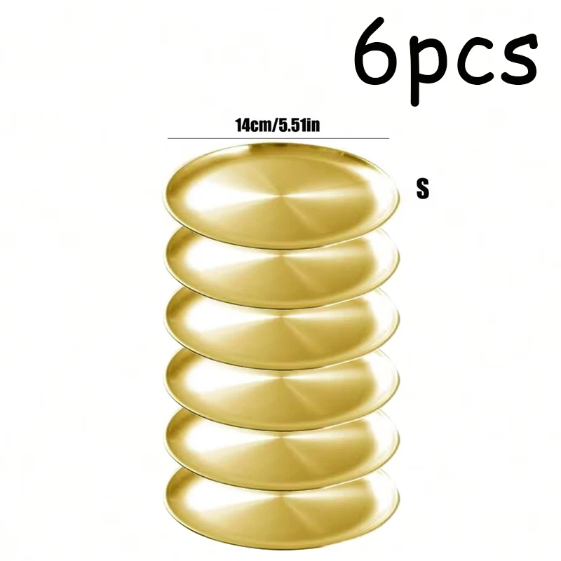 6 шт. золотая круглая пластина из нержавеющей стали, неглубокая тарелка подноса, подходит для праздничных вечеринок.
6 шт. золотая круглая пластина из нержавеющей стали, неглубокая тарелка подноса, подходит для праздничных вечеринок.