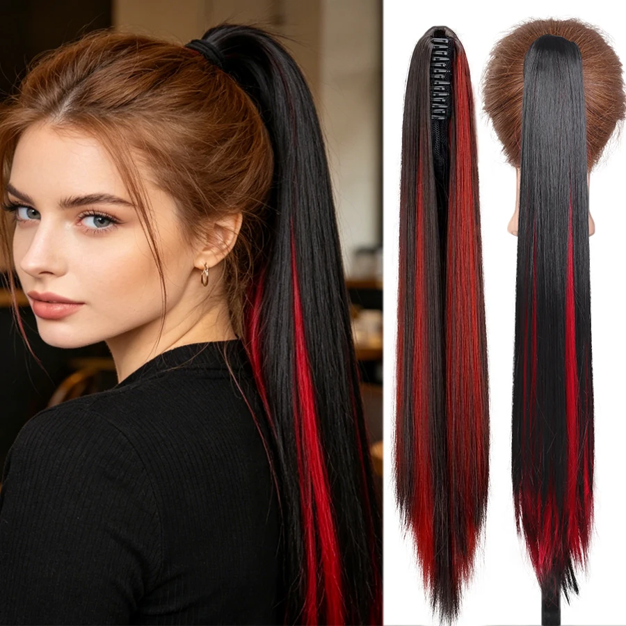 Claw Ponytail Extension 24" Black With Red Straight Clip In Hair Extensions Soft Natural Looking Synthetic Hairpiece For Women
Claw Ponytail Extension 24" Black With Red Straight Clip In Hair Extensions Soft Natural Looking Synthetic Hairpiece For Women