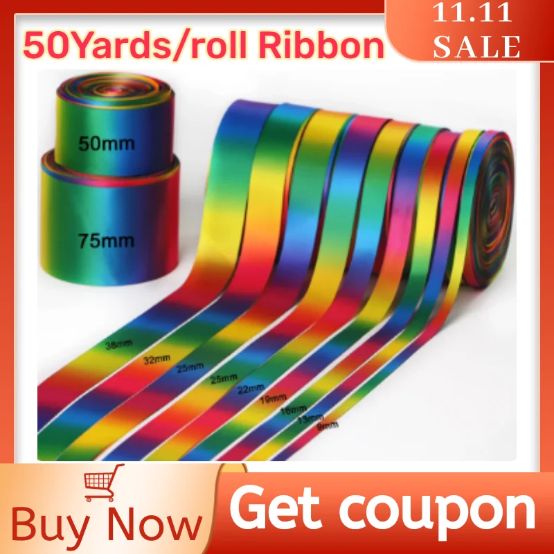 9mm-75mm 50Yards/roll Colour Satin Ribbon Double-sided Rainbow Ribbons Gift Wrapping for Christmas New Year Party Decor Supplies
9mm-75mm 50Yards/roll Colour Satin Ribbon Double-sided Rainbow Ribbons Gift Wrapping for Christmas New Year Party Decor Supplies