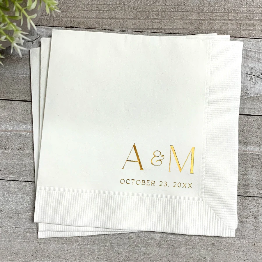 Personalized Wedding Napkins, Custom Cocktail Napkins, Disposable Wedding Paper Napkins, Gold Foil Text White Paper Napkins
Personalized Wedding Napkins, Custom Cocktail Napkins, Disposable Wedding Paper Napkins, Gold Foil Text White Paper Napkins