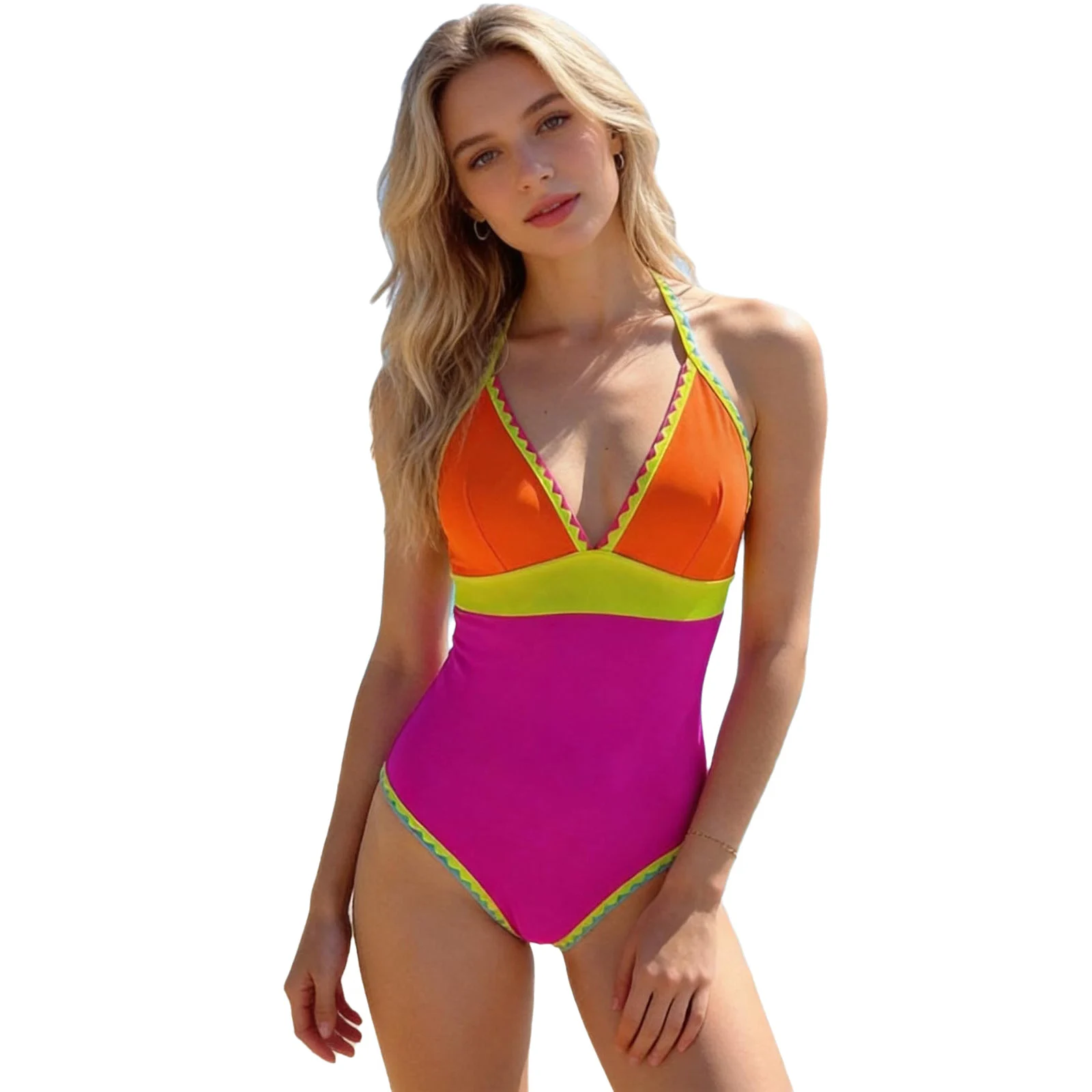 Women Color Blocking One Piece Swimwear V Neck Backless Tummy Control Bathing Suit Beachwear for Sunbathing Tropical Travel
Women Color Blocking One Piece Swimwear V Neck Backless Tummy Control Bathing Suit Beachwear for Sunbathing Tropical Travel