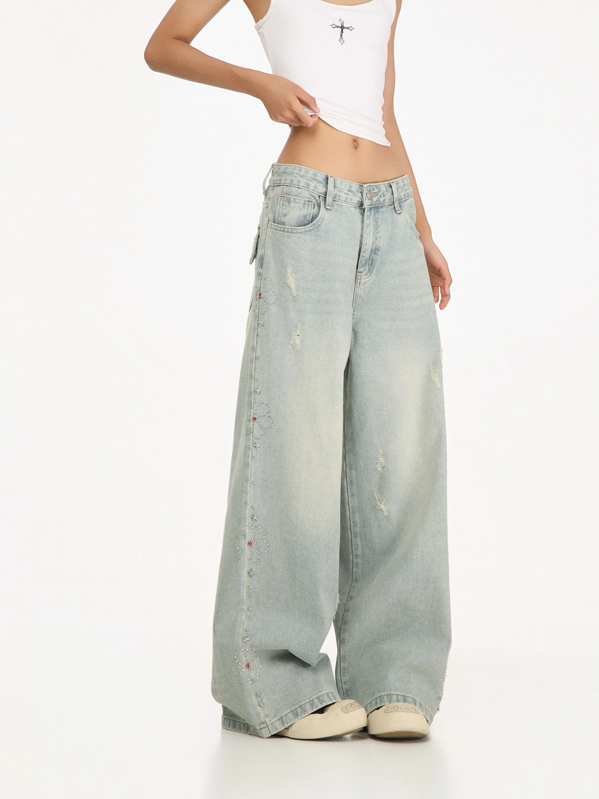 Retro Style Women's Jeans Low Waist Straight Leg Distressed Ground Drip Sensation Distressed Loose Fit Floor Length Pants
Retro Style Women's Jeans Low Waist Straight Leg Distressed Ground Drip Sensation Distressed Loose Fit Floor Length Pants