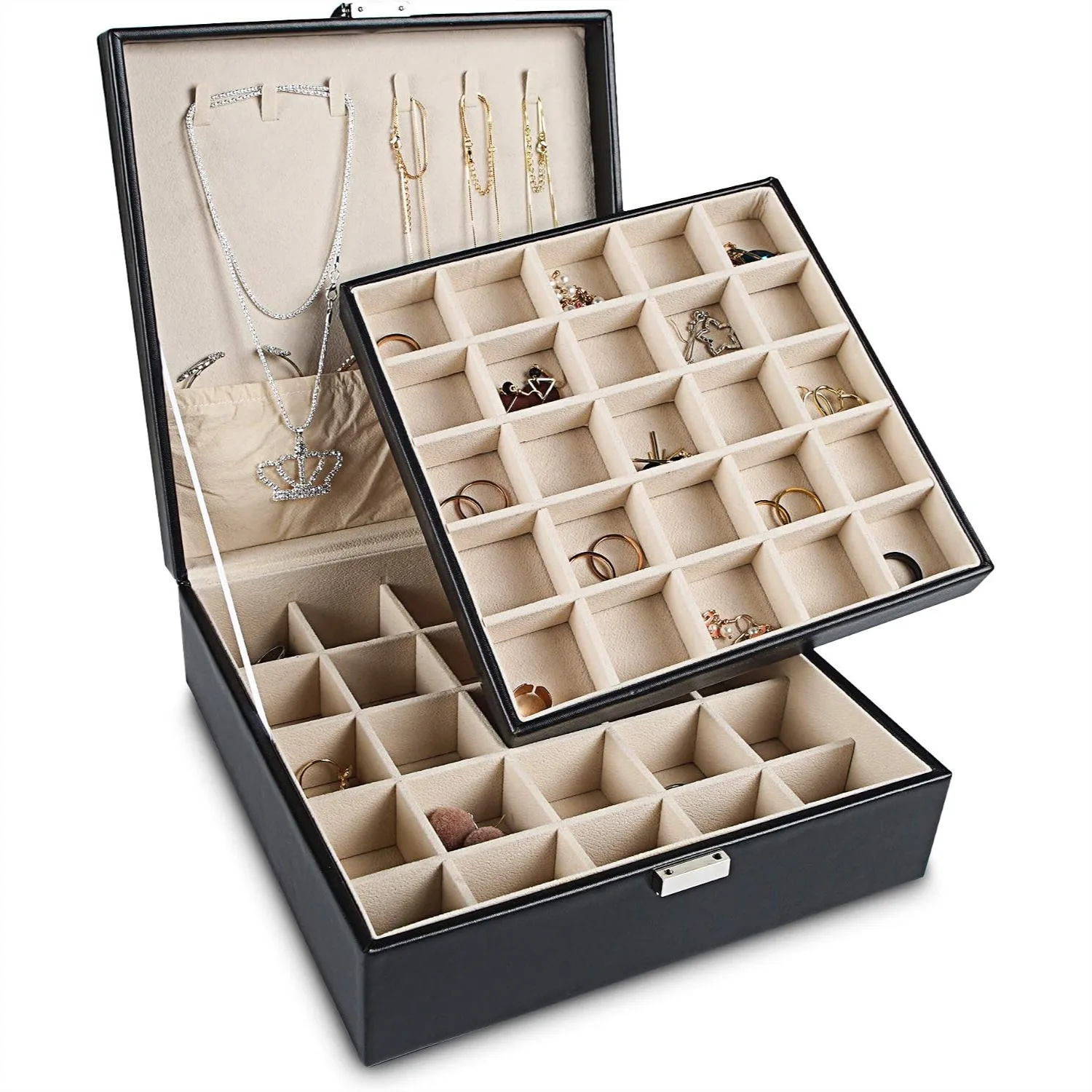 Earring Holder Organizer with 50 Slots, 2 Layer Jewelry Box for Earrings and Necklace, PU Travel Storage Case Black
Earring Holder Organizer with 50 Slots, 2 Layer Jewelry Box for Earrings and Necklace, PU Travel Storage Case Black