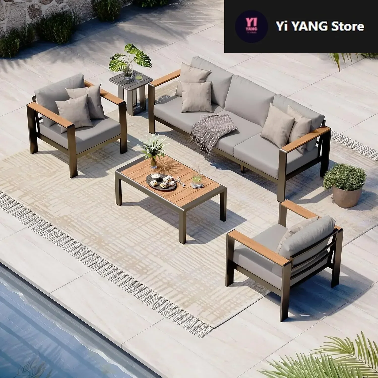 Aluminum Outdoor Patio Furniture Set with Coffee Table, Conversation Sets , Patio Sectional Set for Porch, Balcony, Deck, Gray
Aluminum Outdoor Patio Furniture Set with Coffee Table, Conversation Sets , Patio Sectional Set for Porch, Balcony, Deck, Gray