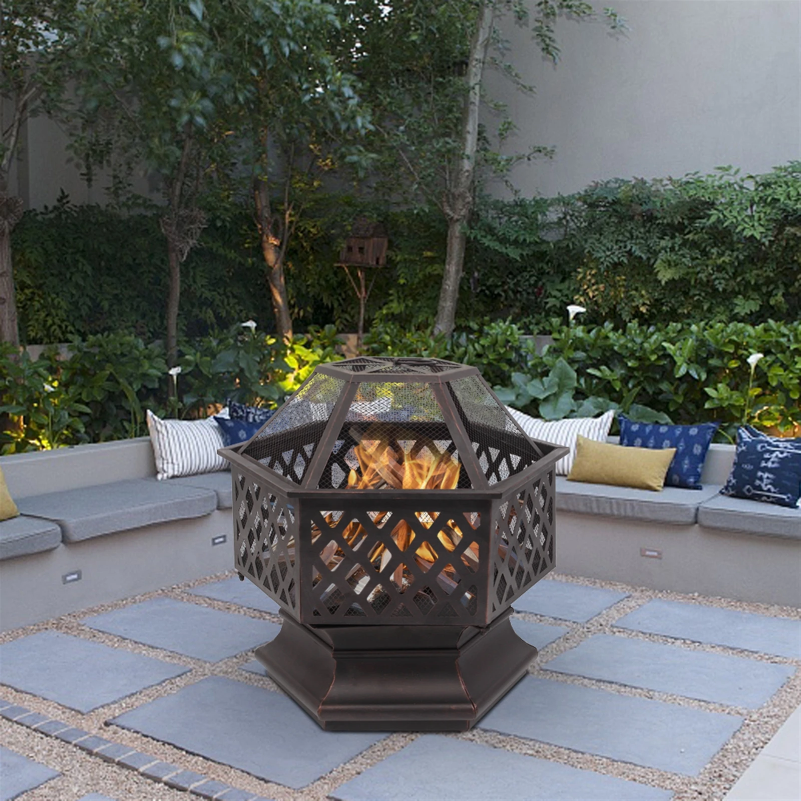 22" Hexagonal Shaped Iron Brazier Wood Burning Fire Pit Decoration for Backyard Poolside
22" Hexagonal Shaped Iron Brazier Wood Burning Fire Pit Decoration for Backyard Poolside