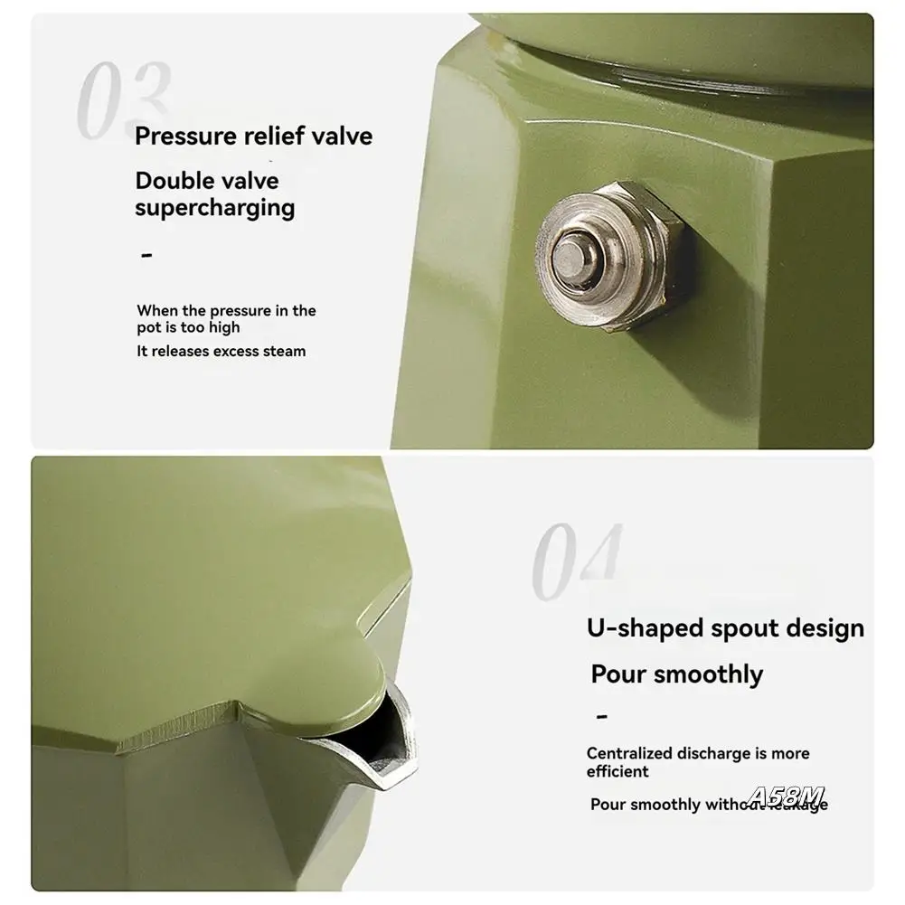150Ml Double Valve Moka Pot Double Valve Espresso Maker Italian Coffee Professional Home Coffee Accessories
150Ml Double Valve Moka Pot Double Valve Espresso Maker Italian Coffee Professional Home Coffee Accessories