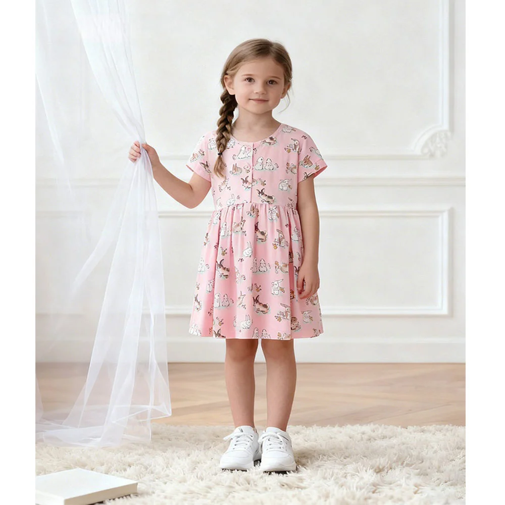 3-8T Summer Girls Dresses Rabbits Printed Buttons Short Sleeve Party Birthday Frocks Children's Costume Baby Dresses
3-8T Summer Girls Dresses Rabbits Printed Buttons Short Sleeve Party Birthday Frocks Children's Costume Baby Dresses