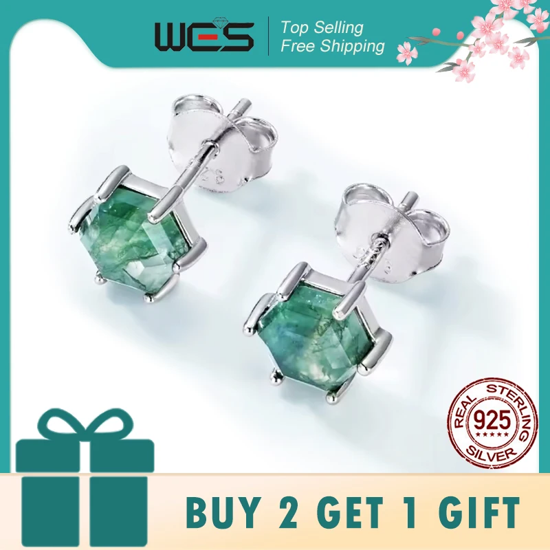 WES 925 Sterling Silver Natural Hexagon Moss Agate Stud Earrings for Woman Crystal Gemstone Engagement Ladies Gifts Fine Jewelry
WES 925 Sterling Silver Natural Hexagon Moss Agate Stud Earrings for Woman Crystal Gemstone Engagement Ladies Gifts Fine Jewelry
