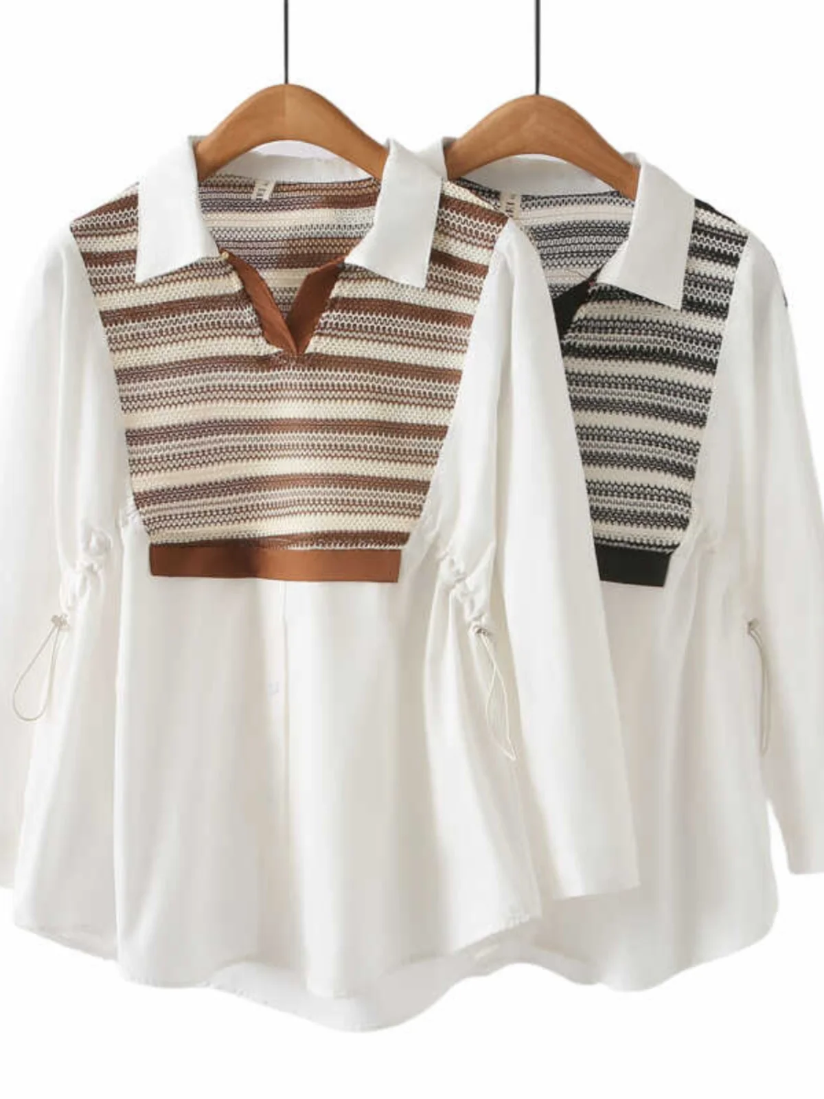 Waist-Cinching Drawstring Knit Shirt Spring Autumn Striped Patchwork Half-Unbuttoned Collar plus Size Versatile Top
Waist-Cinching Drawstring Knit Shirt Spring Autumn Striped Patchwork Half-Unbuttoned Collar plus Size Versatile Top