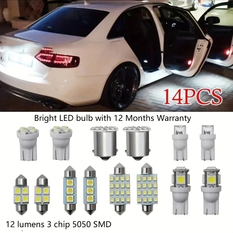 14Pcs T10 6000K LED Car Interior Lights SMD Xenon White Replacement Bulbs for License Plate/Reading Light
14Pcs T10 6000K LED Car Interior Lights SMD Xenon White Replacement Bulbs for License Plate/Reading Light
