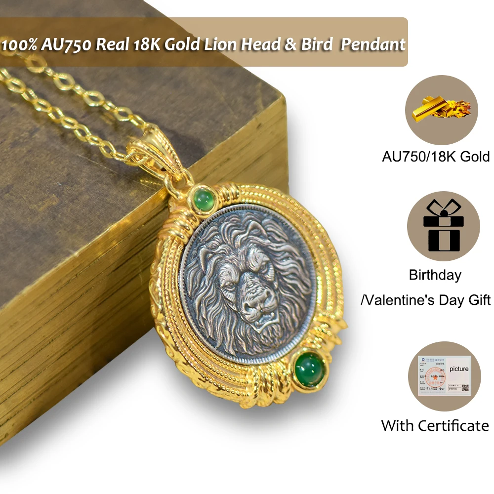 18K Gold Necklace Ancient Coin Pendant Round Lion Head & Bird AU750 Yellow Gold Pendant Women's Fine Jewelry
18K Gold Necklace Ancient Coin Pendant Round Lion Head & Bird AU750 Yellow Gold Pendant Women's Fine Jewelry